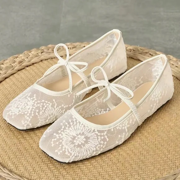 Mesh White Lace Ballet Flats - Picture 3 of 7